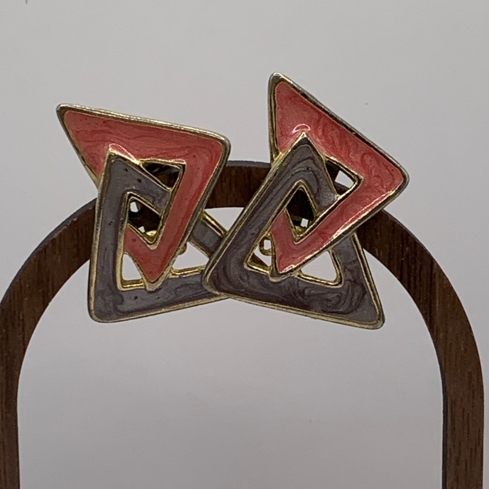 Vintage Geometric Pink and Gray Clip Earrings